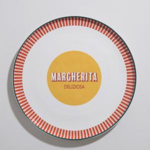 Plato para pizza de cerámica blanca, amarilla y naranja