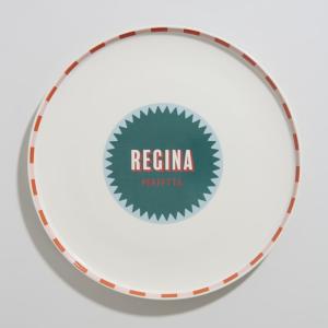 Plato para pizza de cerámica blanca, azul y naranja