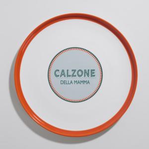 Plato para pizza de cerámica blanca, naranja y azul