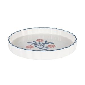 Plato para tarta de cerámica blanca con flores azul y rojo