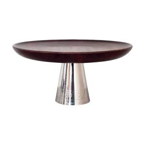 Plato para tarta de madera sobre pie de metal plateado 30x3…