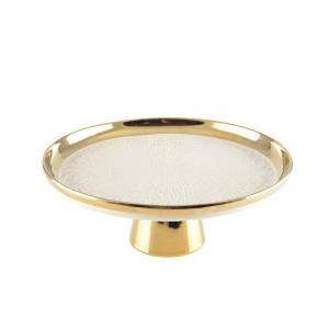 Plato para tarta sobre pie crema con borde dorado