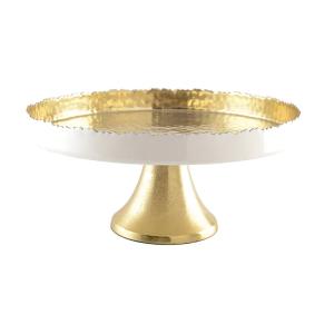 Plato para tartas blanco y dorado martillado con pie 30x30x…