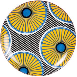 Plato plano de porcelana con estampado gráfico multicolor