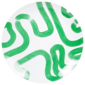 Plato plano de porcelana con estampado gráfico verde