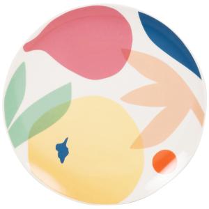 Plato plano de porcelana con estampado multicolor