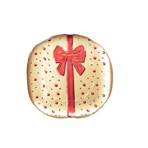 Plato plano dorado con lazo rojo 21x21x2cm