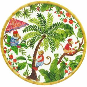 Plato redondo de melamina decorado con monos de bali 35,5 cm