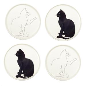 Platos de postre de gato negro y blanco - set de 4