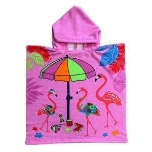 Poncho microfibra niño girly 60x120 rosa