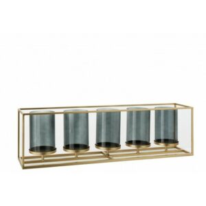 Portavelas 5 partes rectangular bajo metal/cristal oro alt.…