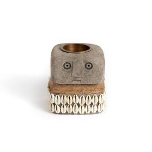 Portavelas de arenisca en gris 9x8x8 cm