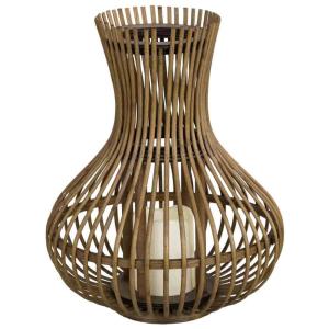 Portavelas de bambú con vela de led  marrón, D29x35h cm