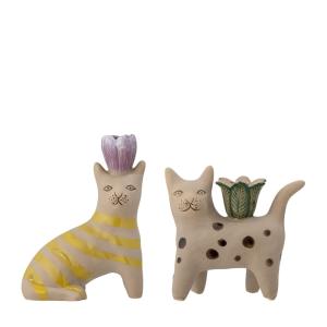 Portavelas de gres marrón ( Lote de 2 )