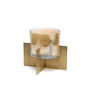 Portavelas de latón y vidrio en dorado 26x26x22,5 cm