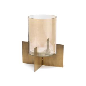 Portavelas de latón y vidrio en dorado 26x26x30 cm