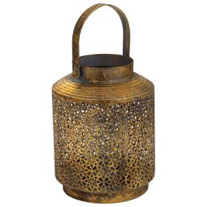 Portavelas de metal dorado 16x16x21h cm