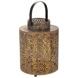 Portavelas de metal dorado 20.5x20.5x28h cm
