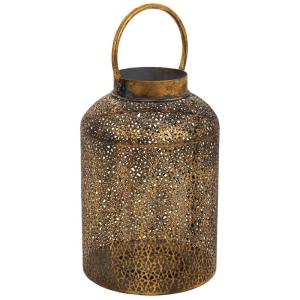 Portavelas  de metal dorado 20x20x30.5h cm