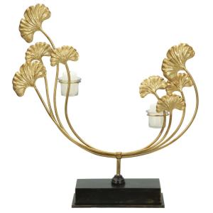 Portavelas de metal dorado con 2 vasos pequeños 50x12x55 cm