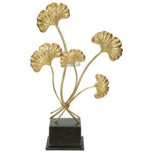 Portavelas de metal dorado con hojas 29x12,5x44 cm