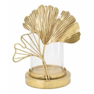 Portavelas de metal dorado con hojas cm 17x12x21
