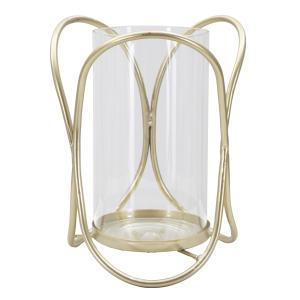 Portavelas de metal dorado con vaso de cristal ø 16x21,5 cm