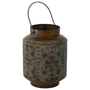 Portavelas de metal marrón 19.5x19.5x25.5h cm