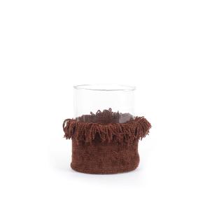 Portavelas de terciopelo en burdeos 10x10x13 cm