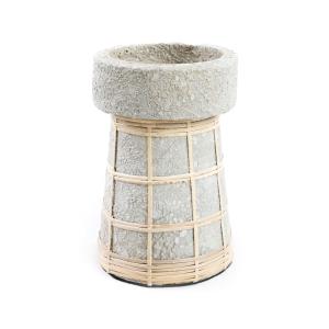 Portavelas de terracota y ratán cemento y marrón 12x12x20cm…