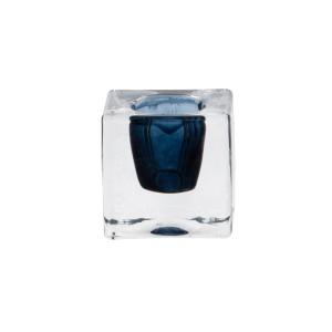 Portavelas de vidrio azul y transparente H4 cm