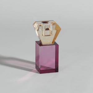 Portavelas de vidrio burdeos, amarillo y transparente