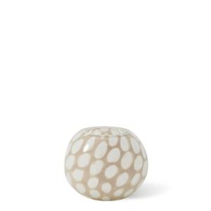 Portavelas de vidrio crema con lunares blancos L10