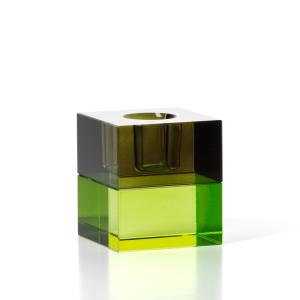 Portavelas de vidrio reciclado en verde y gris 5x5x5,5 cm