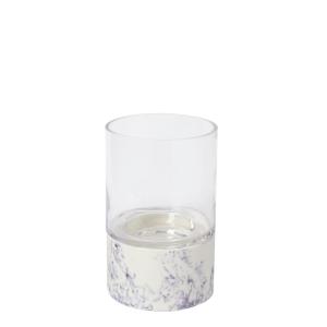 Portavelas decorativo de gres blanco y morado h23