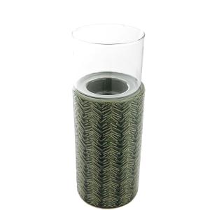 Portavelas decorativo de gres verde h29