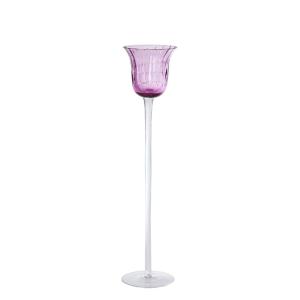 Portavelas decorativo de vidrio soplado morado h35