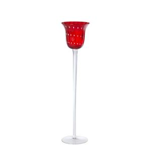 Portavelas decorativo de vidrio soplado rojo h35