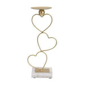 Portavelas  en metal dorado corazones con mármol cm 14,5x10…