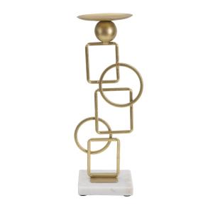 Portavelas  geométrico en metal dorado con mármol cm 13x10x…