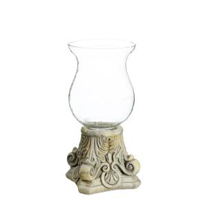 Portavelas pedestal beige de cristal y cemento de Ø 20x42 c…