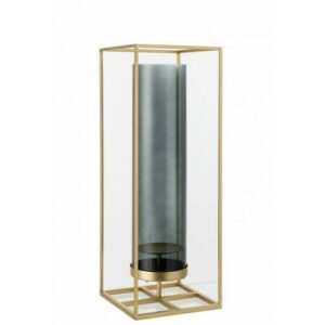 Portavelas rectangular alto metal/cristal oro alt. 55 cm