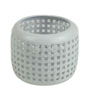 Portavelas  redondo metal cristal blanco 14x11 cm