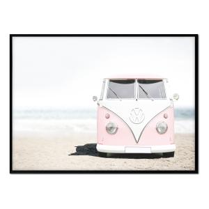 Póster con marco negro - caravana rosa - 30x40