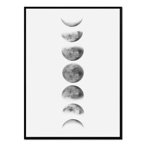 Póster con marco negro - ciclo lunar blanco y negro - 30x40