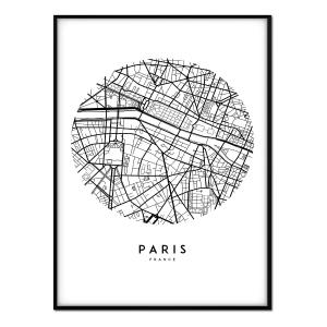 Póster con marco negro - mapa parís - 50x70