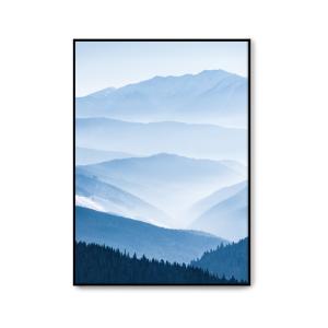 Póster con marco negro - paisaje con montañas azules - 30x4…