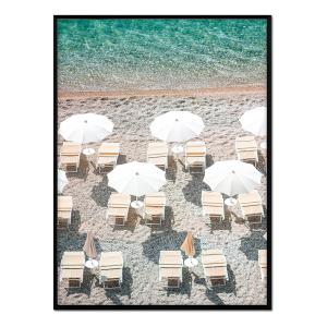 Póster con marco negro - playa con tumbonas - 50x70