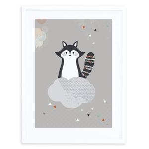 Póster enmarcado de mapache y nube, 30 x 40 cm