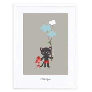 Póster infantil del gato y la nube 30 x 40 cm